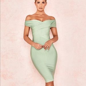 House of CB Clarissa Pistachio Off Shoulder Dress